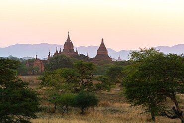 Pagodas at dusk, UNESCO, Bagan, Myanmar