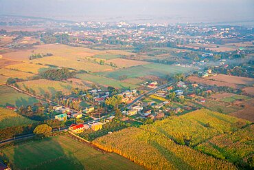 Village and countryside around Lake Inle at sunrise, Myanmar