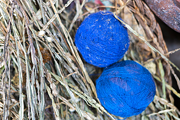 Balls of naturally dyed wool, Chinchero, Sacred Valley, Cusco, Peru, South America