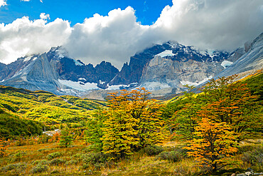 Mountains around Valle Frances (Valle del Frances) in autumn, Torres del Paine National Park, Patagonia, Chile, South America