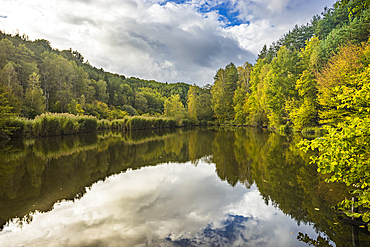 Idyllic shot of Kacirek pond during autumn, Kokorinsko, Central Bohemia, Czech Republic (Czechia), Europe