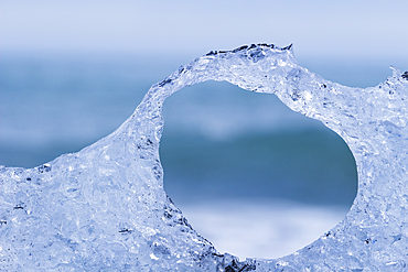 Detail of ice against sea, Diamond beach near Jokulsarlon glacier lagoon, Iceland, Polar Regions