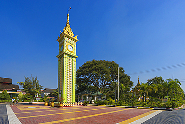 Clock tower at campus of State Pariyatti Sasana University, Mandalay, Myanmar (Burma), Asia