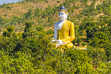 Large sitting Buddha statue near Maha Bodhi Ta Htaung Standing Buddha, Monywa, Myanmar (Burma), Asia