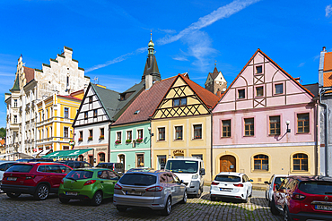 Houses at Marketplace square in Loket, Sokolov District, Karlovy Vary Region, Bohemia, Czech Republic (Czechia), Europe