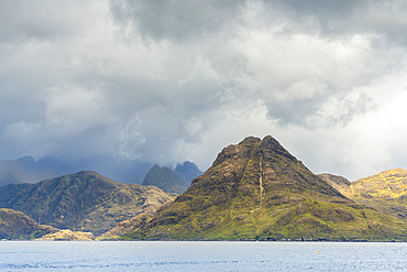 Black Cuillin Mountains as seen from the Elgol beach, Isle of Skye, Inner Hebrides, Scottish Highlands, Scotland, United Kingdom, Europe