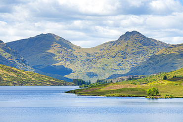 Loch Arklet with mountains in background, Loch Lomond and The Trossachs National Park, Trossachs, Stirling, Scotland, United Kingdom, Europe