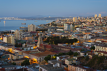 Church De Los Sagrados Corazones at twilight, Valparaiso, Valparaiso Province, Valparaiso Region, Chile, South America