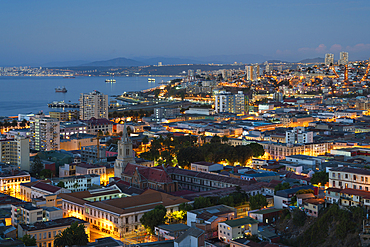 Church De Los Sagrados Corazones at twilight, Valparaiso, Valparaiso Province, Valparaiso Region, Chile, South America