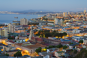 Church De Los Sagrados Corazones at twilight, Valparaiso, Valparaiso Province, Valparaiso Region, Chile, South America