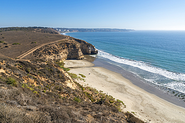 Elevated view of Quirilluca beach, Puchuncavi, Valparaiso Province, Valparaiso Region, Chile, South America