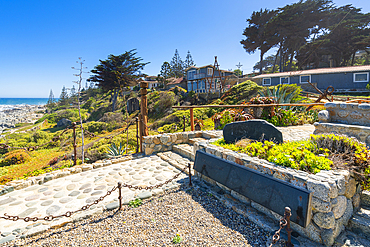 Grave of Pablo Neruda, exterior of Pablo Neruda Museum, Isla Negra, Chile, South America