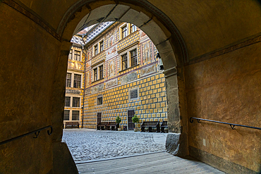 End of passage at Cesky Krumlov Castle and Chateau, UNESCO World Heritage Site, Cesky Krumlov, South Bohemian Region, Czech Republic (Czechia), Europe