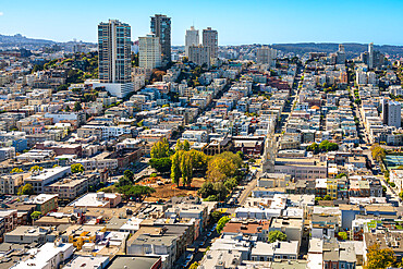 Elevated view of Russian Hill neighborhood and Washington Square seen from Coit Tower, San Francisco, California, USA