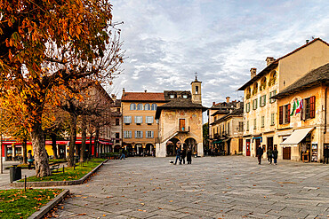 Piazza Motta on an autumn afternoon. Orta, Orta Lake, Novara district, Piedmont, Italy