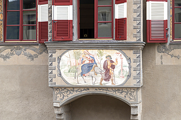 Balcony of ancient palace decorated with fresco, Brixen, Sudtirol (South Tyrol) (Province of Bolzano), Italy, Europe