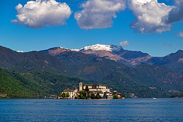 View of Lake Orta and the Island of San Giulio, Orta, Lake Orta, District of Novara, Piedmont, Italy