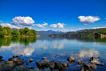 View of Lake Orta and the Island of San Giulio, Orta, Lake Orta, District of Novara, Piedmont, Italy