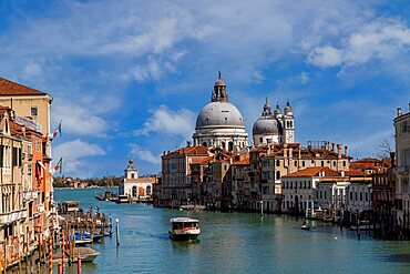 View of the Grand Canal with the Basilica of Santa Maria della Salute in the background, Venice, Veneto, Italy