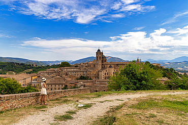 Cathedral and Palazzo Ducale seen from the Albornoz Fortress, Old Town, UNESCO World Heritage Site, Urbino, Marche, Italy, Europe