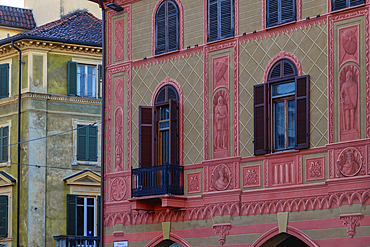 Facades of ancient palaces, Vercelli, Piedmont, Italy, Europe