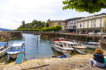 Small boats moored. Stresa, Lake Maggiore, Verbano Cusio Ossola discrict, Piedmont, Italy, Europe