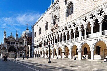 Perspective of the Doge's Palace and the Basilica of San Marco, Piazzetta San Marco, Venice, Veneto, Italy