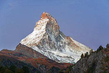 Matterhorn at dusk, Zermatt, canton of Valais, Switzerland, Europe