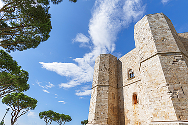 Detail of the side facade of the octagonal castle of Castel del Monte, UNESCO World Heritage Site, Apulia, Italy, Europe