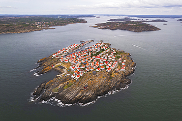 Aerial view of the island and the fishing village of Astol, Tjorn municipality, Vastra Gotaland, Gotaland, Sweden, Scandinavia, Europe