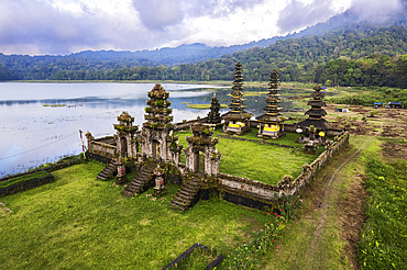 Aerial shot of the Ulun Danu Tamblingan water Temple, Munduk, Bali, Indonesia, Southeast Asia, Asia