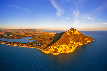 Panoramic aerial view of the Circeo peak, Circeo National Park, Sabaudia, Pontine flats, Latina province, Latium (Lazio), Italy, Europe