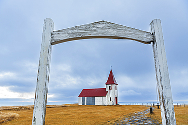 The old wooden church of Hellnakirkja, Hellnar, Snaefellsnes Peninsula, Vesturland, West Iceland, Iceland, Polar Regions