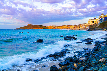 Porthmeor Beach, sunset, St. Ives, Cornwall, England, United Kingdom, Europe