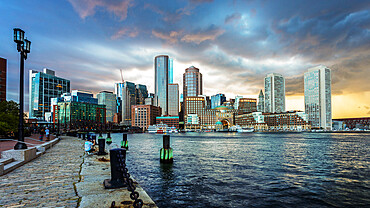 Boston Waterfront Skyline Stormy Skies