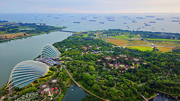 Flower Dome and Gardens By The Bay from top of Marina Bay Sands Hotel, Singapore