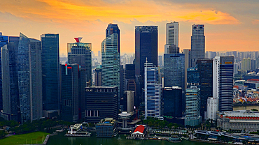 Evening/night,Central Business District from top of Marina Bay Sands Hotel, Singapore