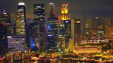 Evening/night,Central Business District from top of Marina Bay Sands Hotel, Singapore