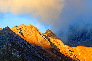 Early morning light on mountains above Queenstown, South Island, New Zealand
