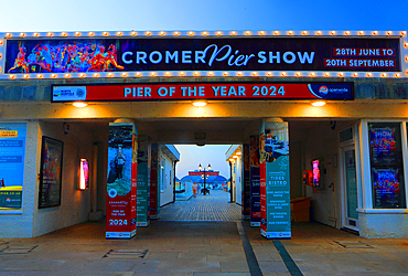 Cromer Pier at dusk, summer evening, Norfolk, England, UK