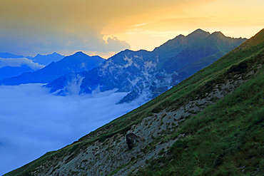 Panoramic views of the Pyrenees from Col Du Tourmalet 2115metres, France
