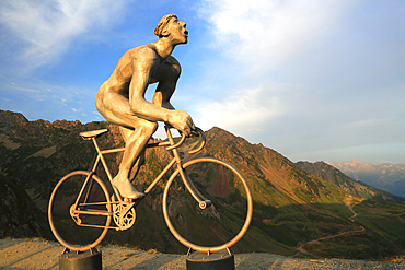 Cyclist sculpture at summit of Col Du Tourmalet, Pyrenees, France