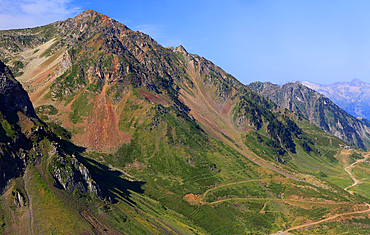 Panoramic views of the Pyrenees from Col Du Tourmalet 2115metres, France