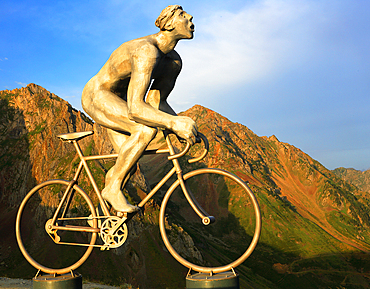 Cyclist sculpture at summit of Col Du Tourmalet, Pyrenees, France