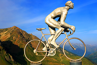 Cyclist sculpture at summit of Col Du Tourmalet, Pyrenees, France