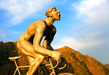 Cyclist sculpture at summit of Col Du Tourmalet, Pyrenees, France