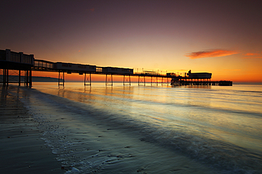 Sandown Pier at sunrise, Isle of Wight, England, United Kingdom, Europe