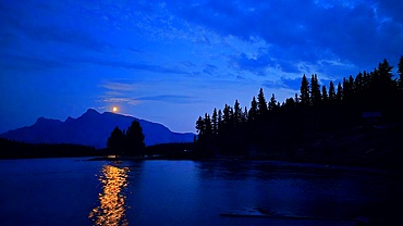 Moonlight on Jack Lake near Banff, Alberta, Canada