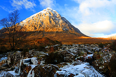 Buachaille Etive Mòr and River Coupall, near Glencoe, Highland, Scotland, United Kingdom, Europe