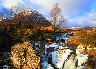 Buachaille Etive Mòr and River Coupall, near Glencoe, Highland, Scotland, United Kingdom, Europe